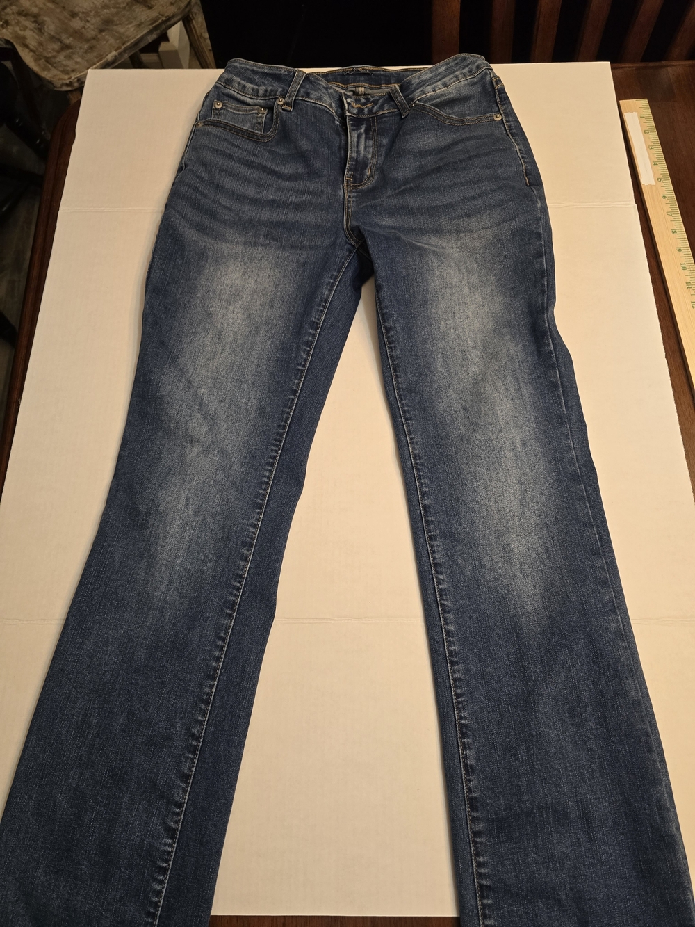 Classic Blue Flare Jeans with Subtle Fading